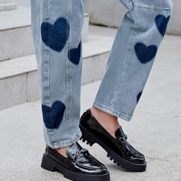 LifeShe Women Wide Leg Baggy Jeans Low Waist Heart Barrel Loose Denim Pants Jean - Picture 5 of 16